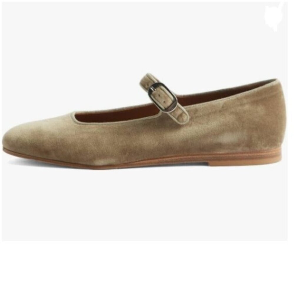 Pazzion Khaki Cute Round Toe Mary Janes Comfortable Strap Buckled Ballet Flats